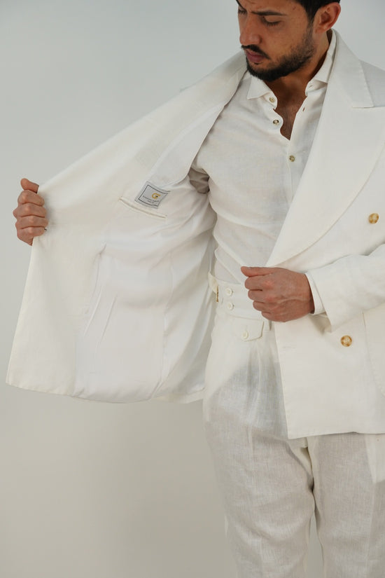 Giacca extensive doppiopetto in lino bianco