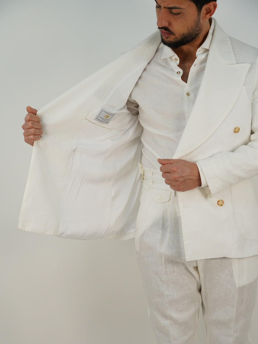 Giacca extensive doppiopetto in lino bianco