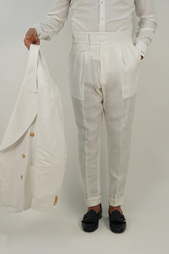 Giacca extensive doppiopetto in lino bianco