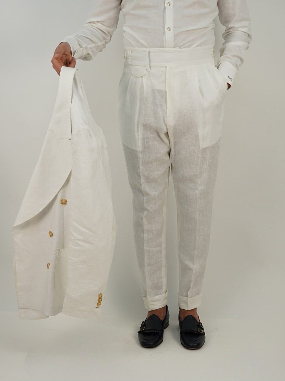 Giacca extensive doppiopetto in lino bianco