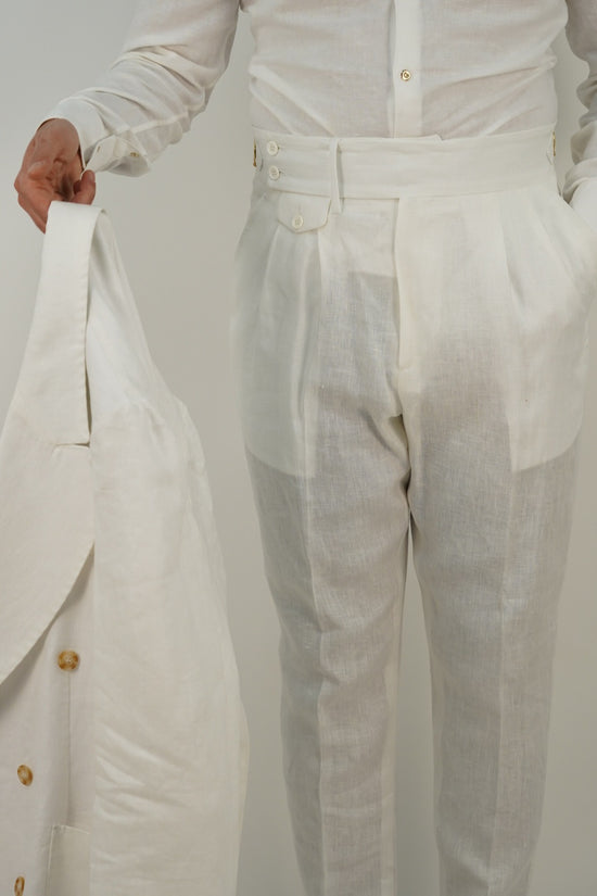Giacca extensive doppiopetto in lino bianco