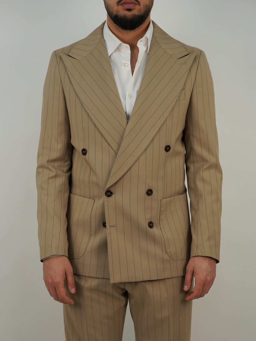 Abito Extensive Doppiopetto beige gessato