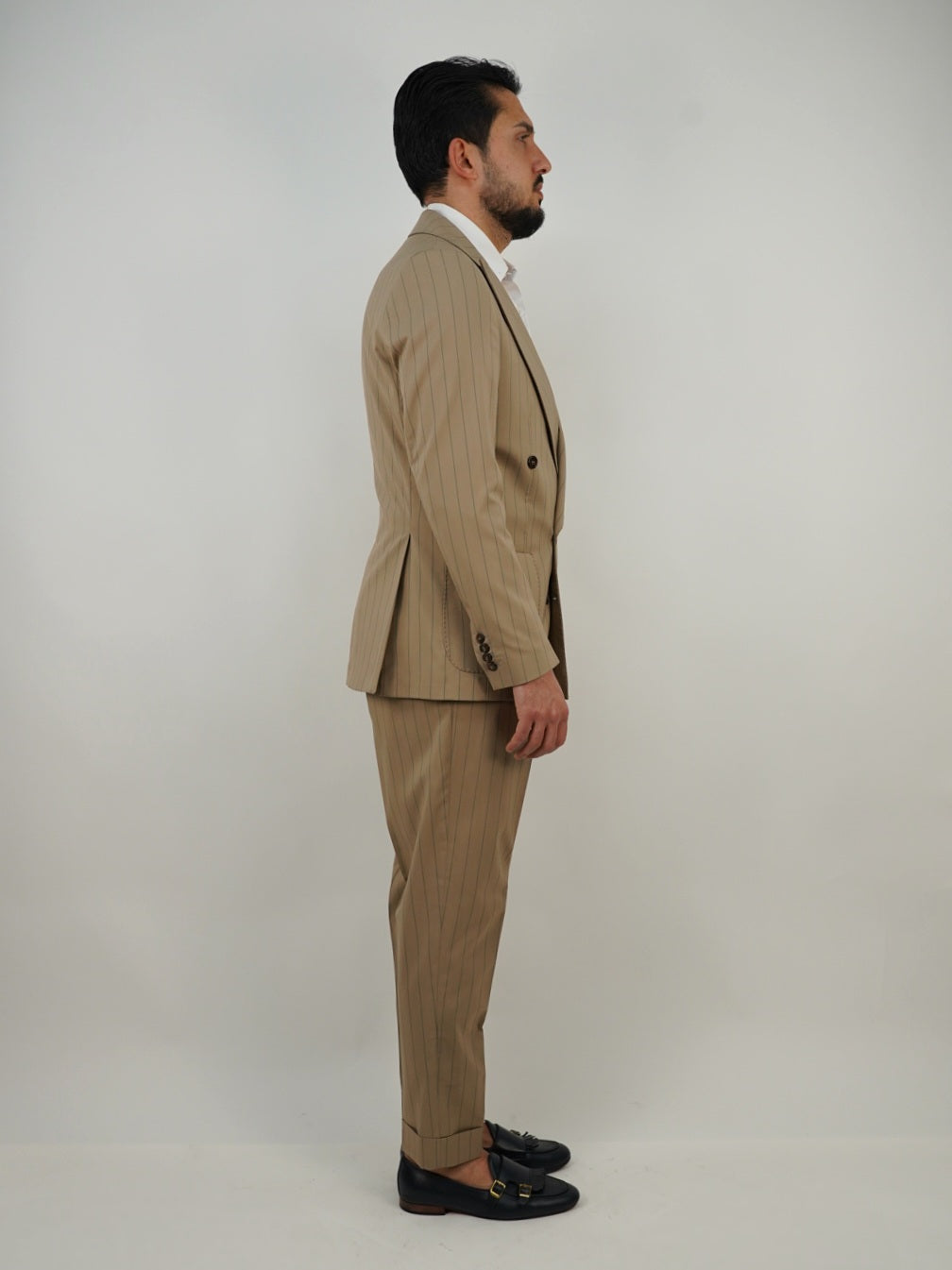 Abito Extensive Doppiopetto beige gessato