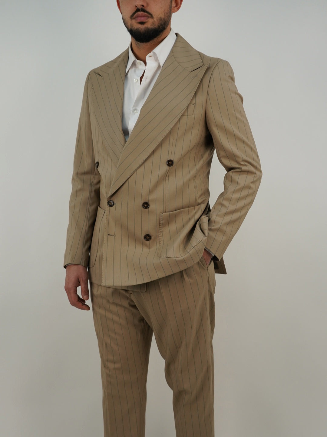 Abito Extensive Doppiopetto beige gessato