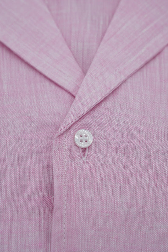 Camicia collo cubano lino rosa con tasche