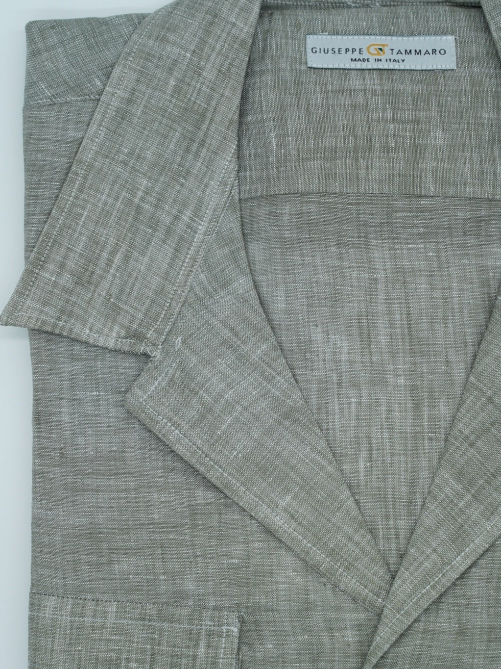 Camicia collo cubano lino verde con tasche