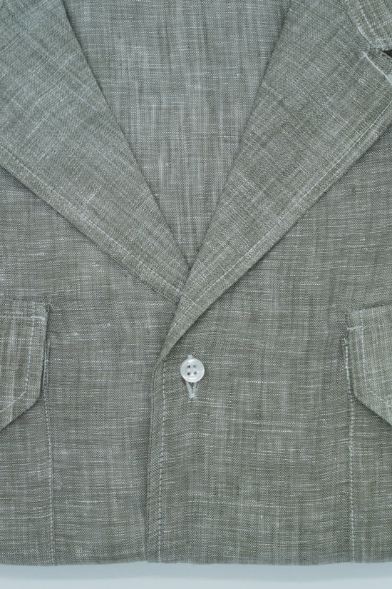 Camicia collo cubano lino verde con tasche