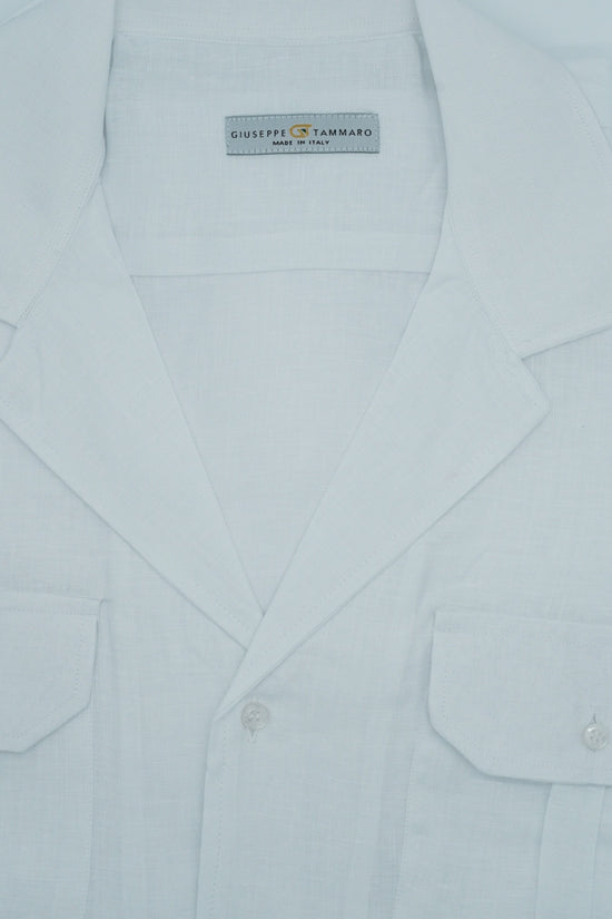 Camicia collo cubano lino bianco con tasche