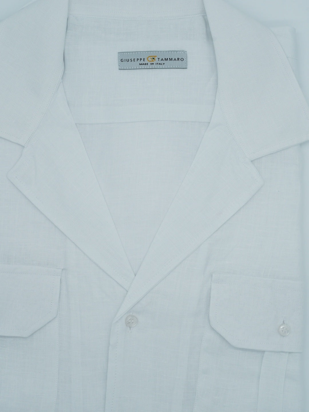 Camicia collo cubano lino bianco con tasche