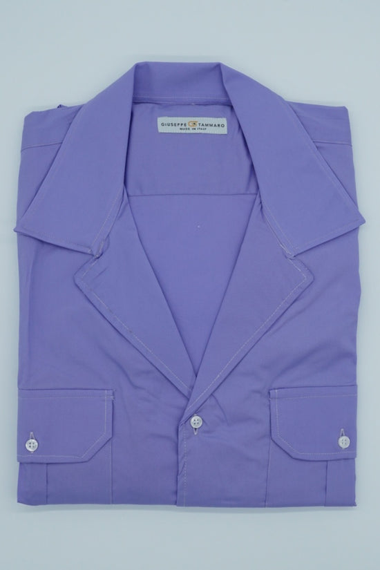 Camicia collo cubano lilla con tasche