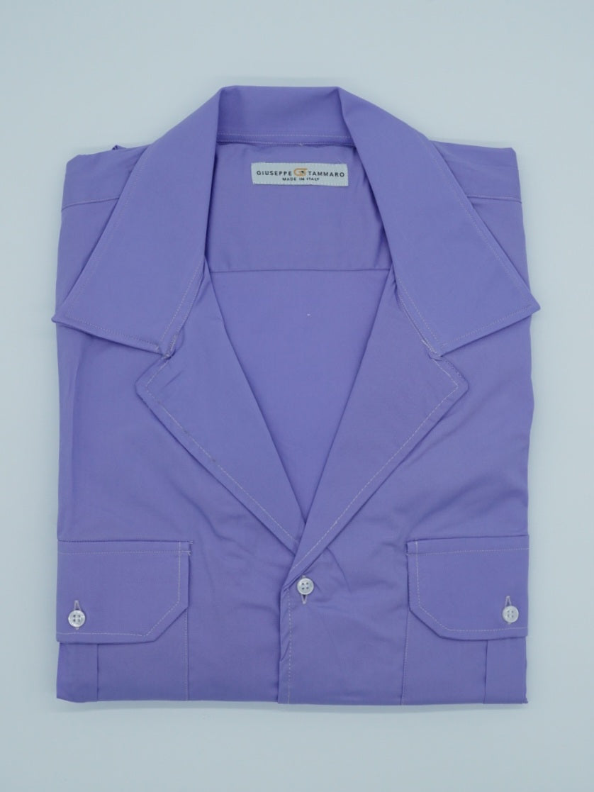 Camicia collo cubano lilla con tasche
