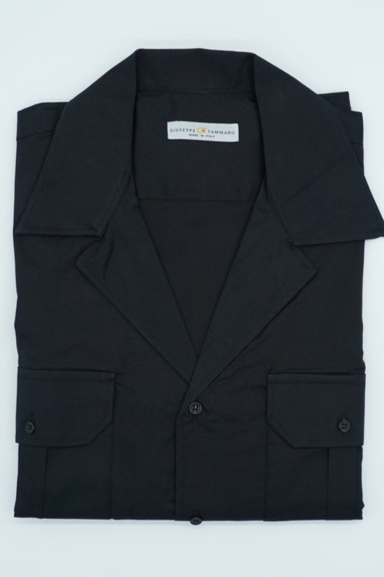 Camicia collo cubano con tasche nera