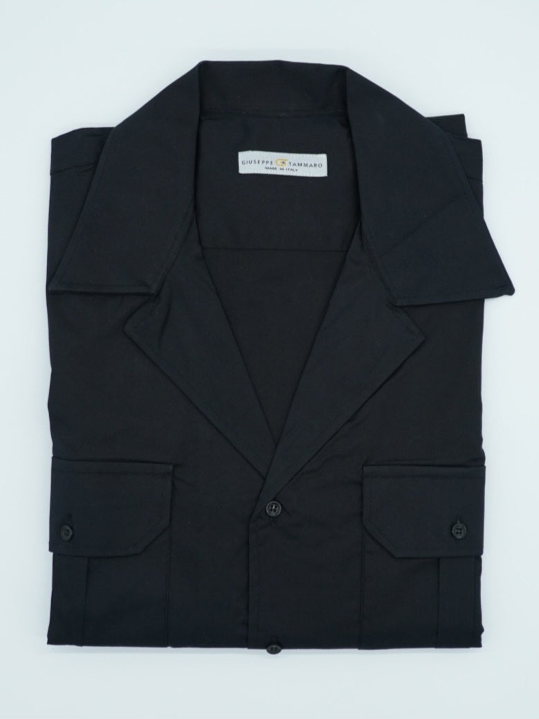 Camicia collo cubano con tasche nera