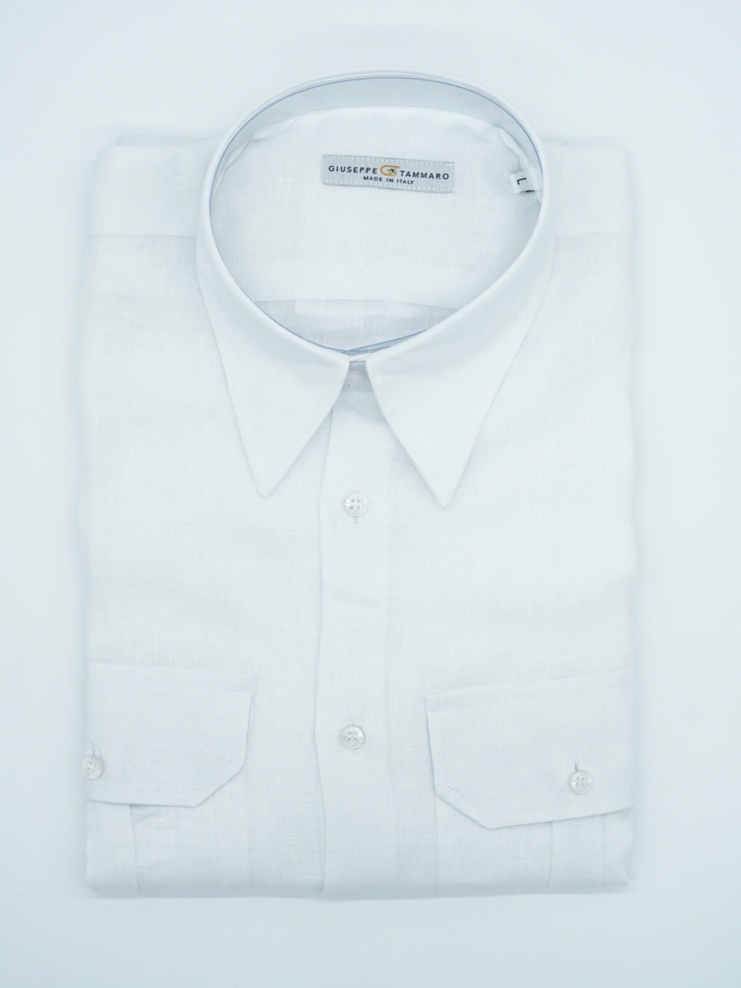 Camicia collo a vela lino bianca con tasche