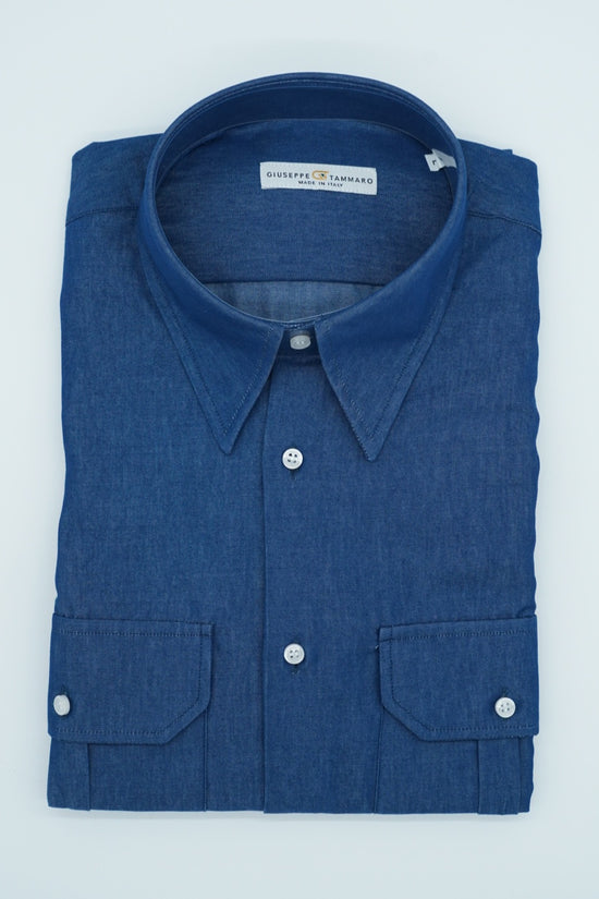 Camicia collo a vela jeans lavaggio scuro con tasche