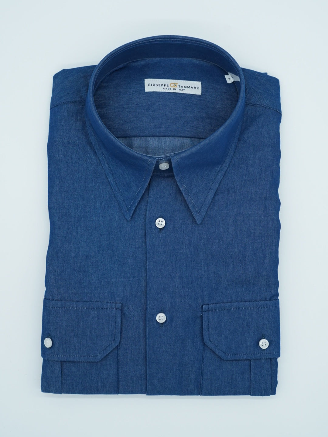 Camicia collo a vela jeans lavaggio scuro con tasche