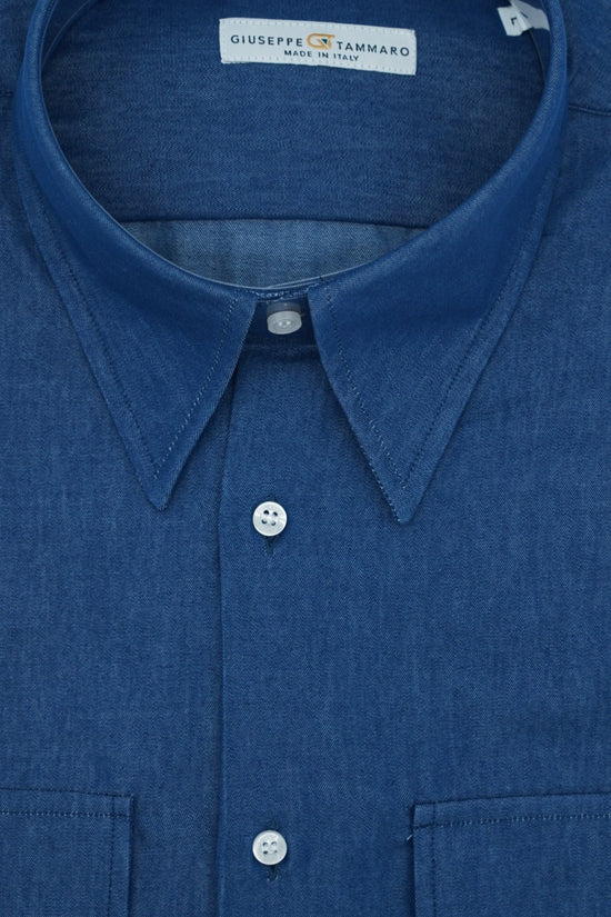 Camicia collo a vela jeans lavaggio scuro con tasche