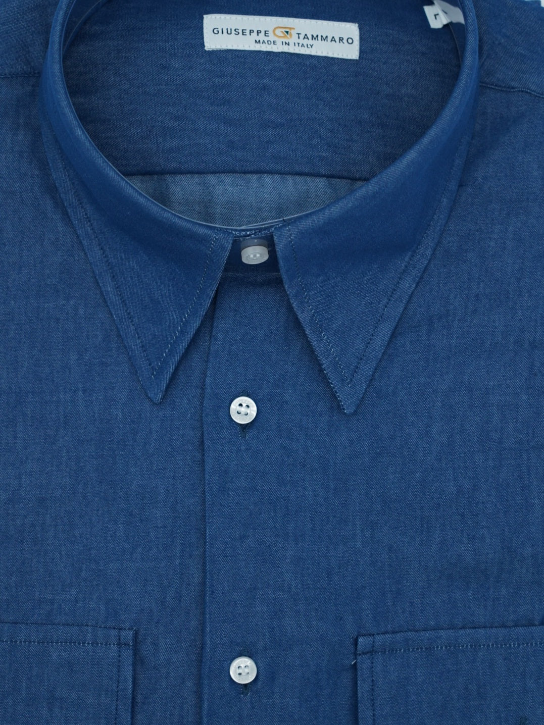 Camicia collo a vela jeans lavaggio scuro con tasche