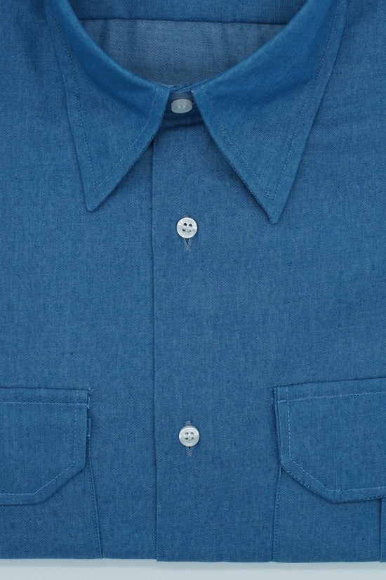 Camicia collo a vela jeans lavaggio chiaro con tasche