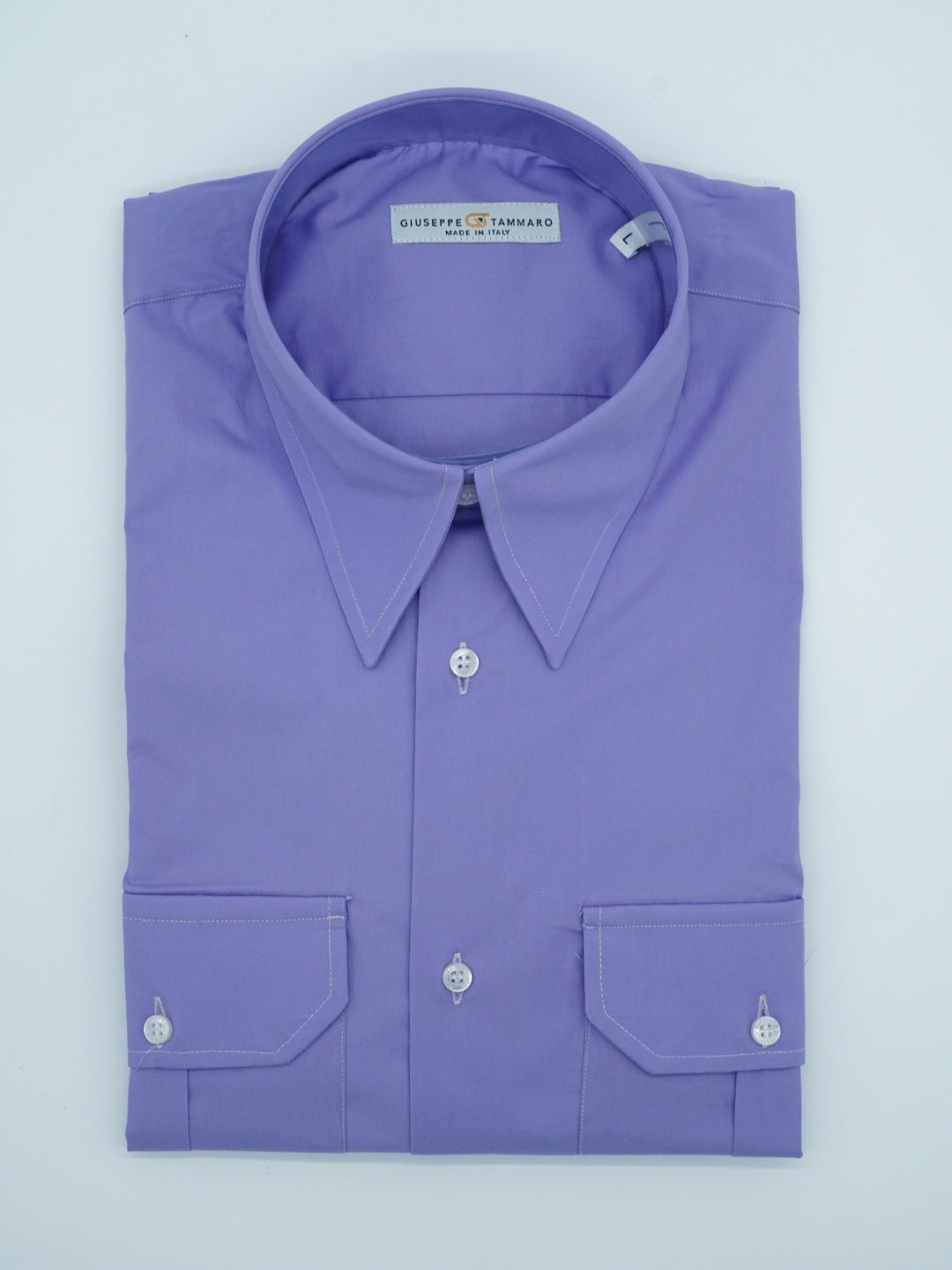Camicia collo a vela lilla con tasche