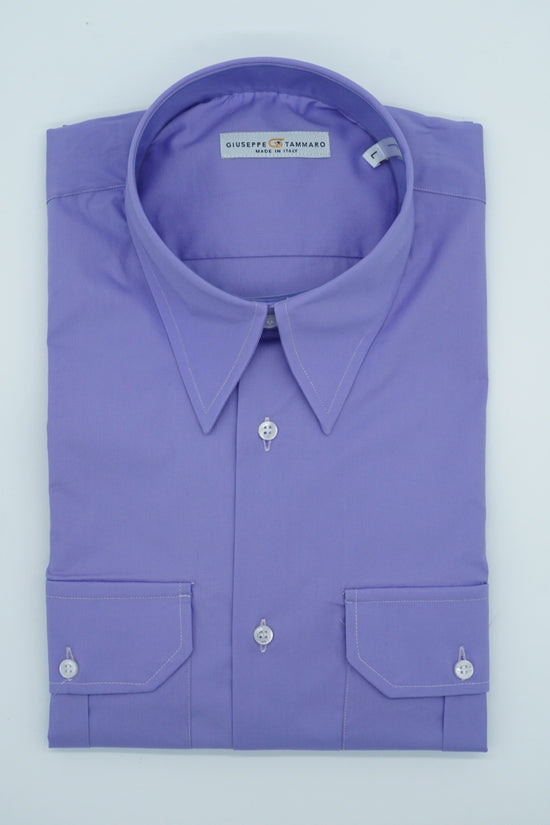 Camicia collo a vela lilla con tasche