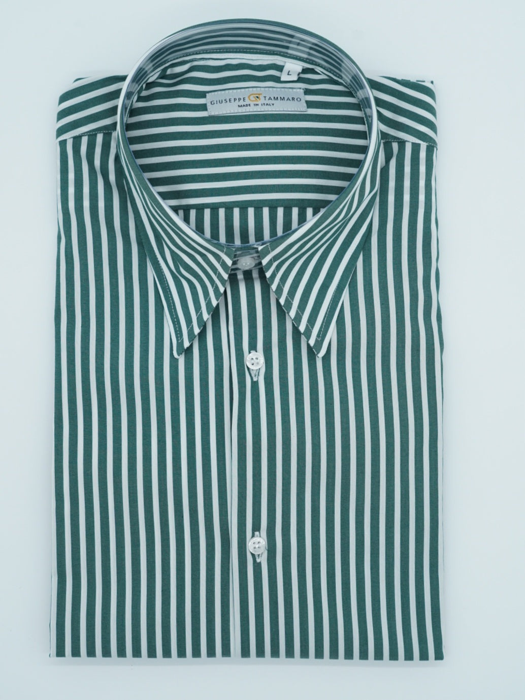 Camicia collo a vela righe verde