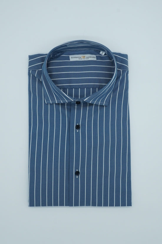 Camicia collo francese righe blu
