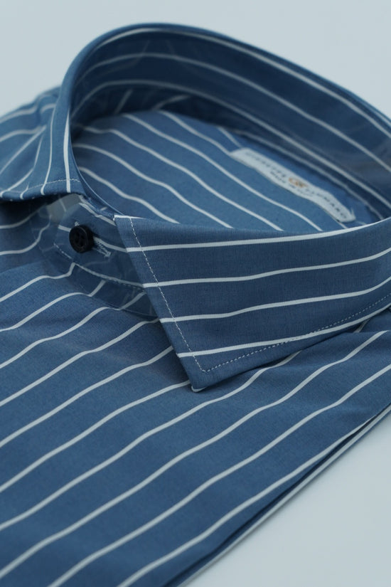 Camicia collo francese righe blu