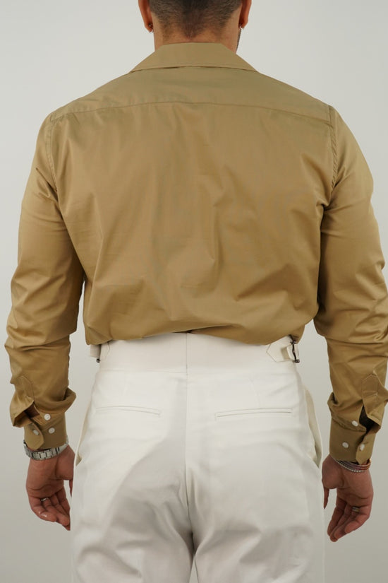 Camicia collo cubano biscotto con tasche