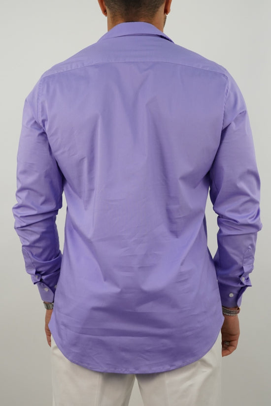 Camicia collo cubano lilla con tasche