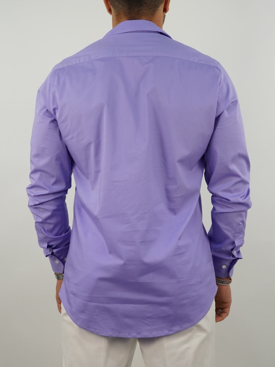 Camicia collo cubano lilla con tasche
