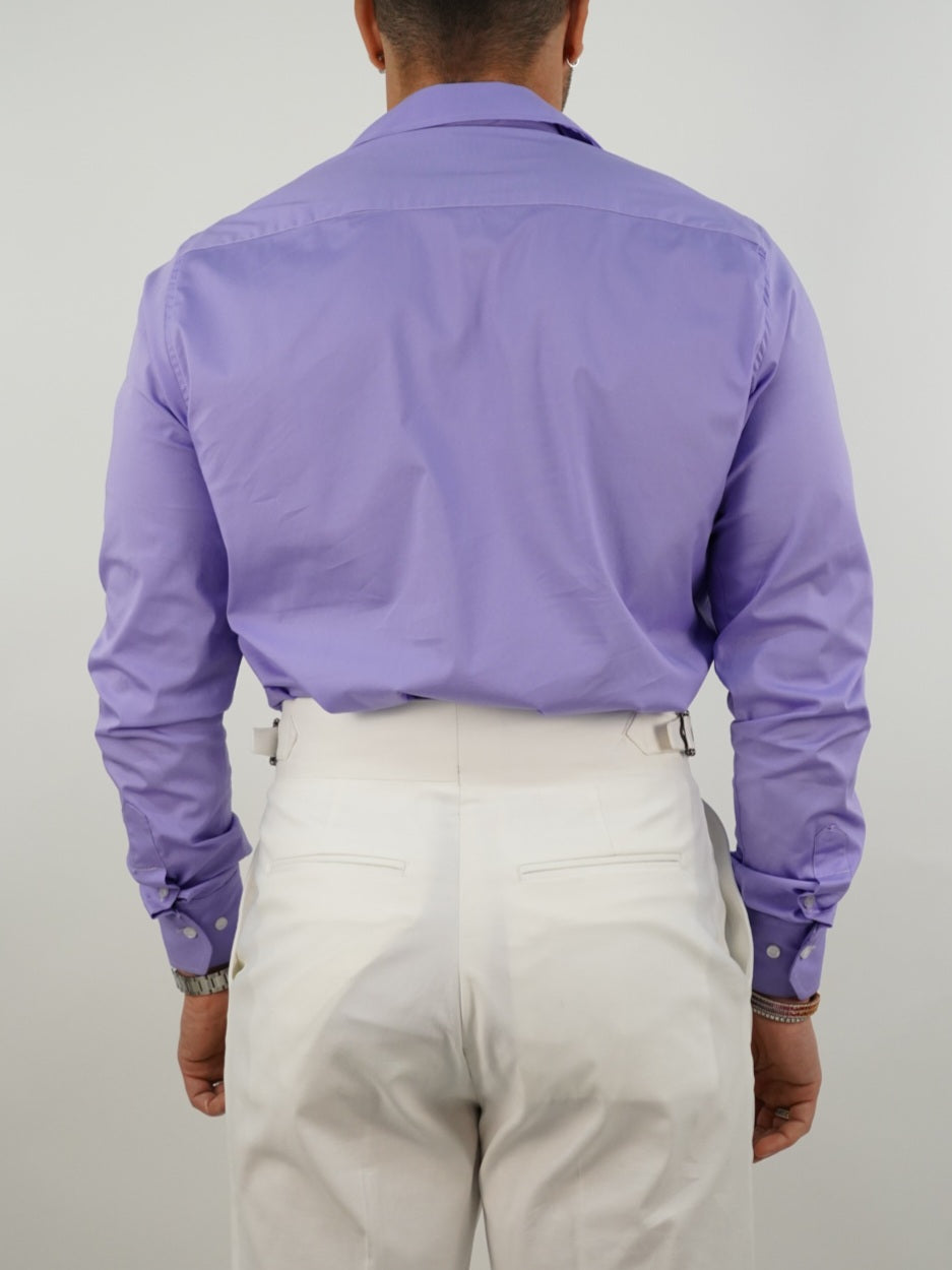 Camicia collo cubano lilla con tasche