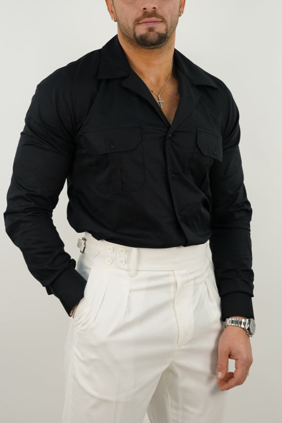 Camicia collo cubano con tasche nera