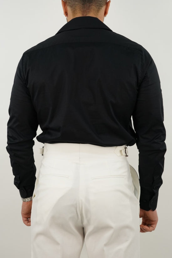 Camicia collo cubano con tasche nera