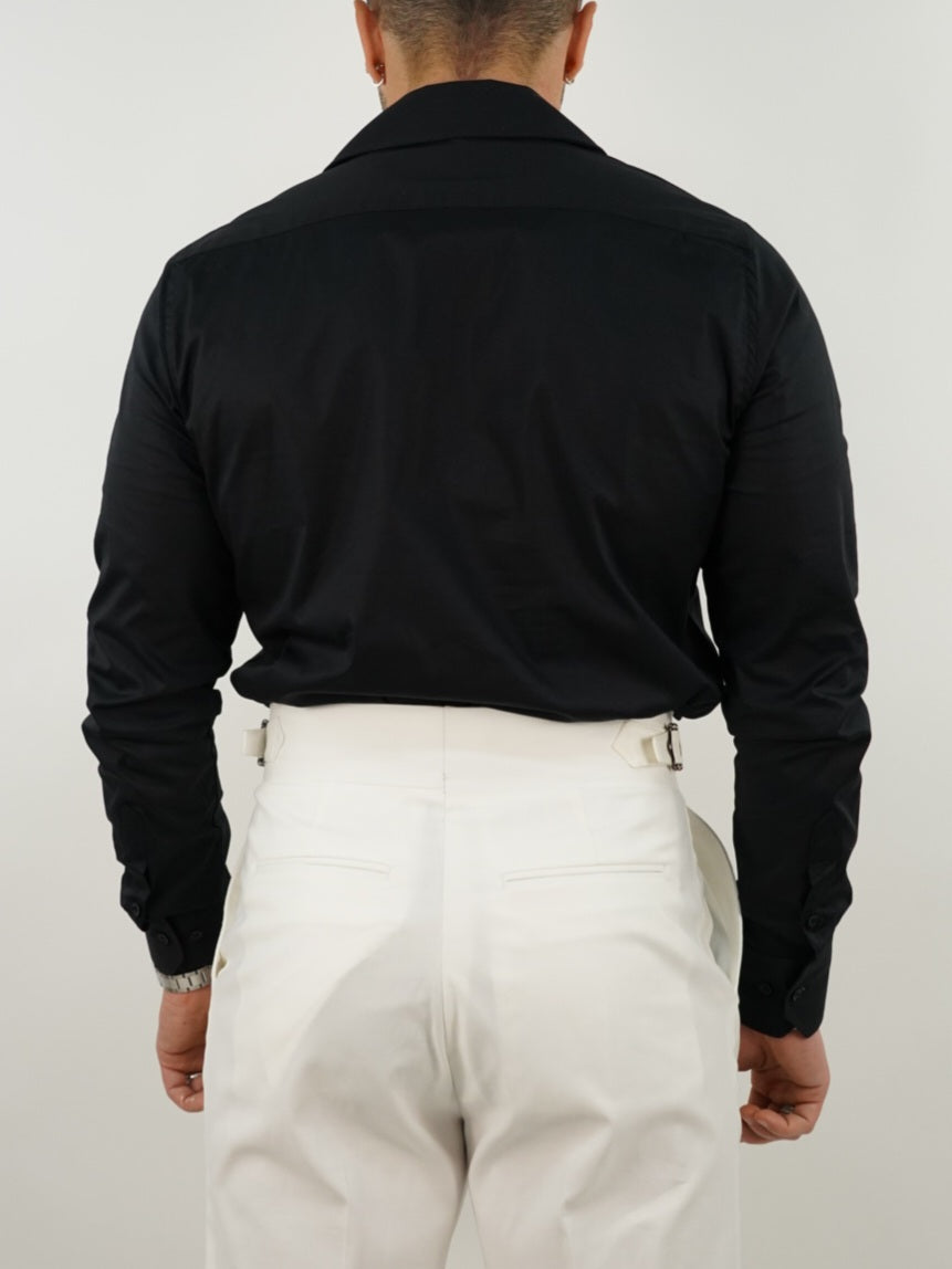 Camicia collo cubano con tasche nera