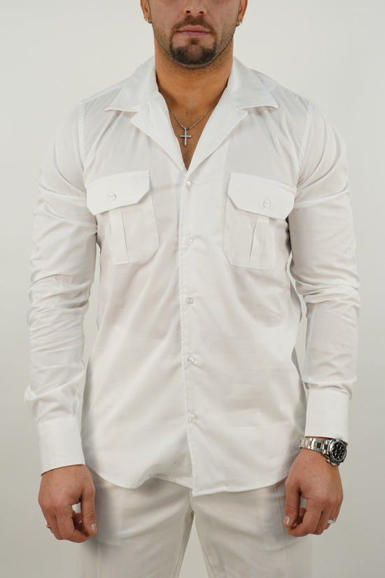 Camicia collo cubano con tasche bianca
