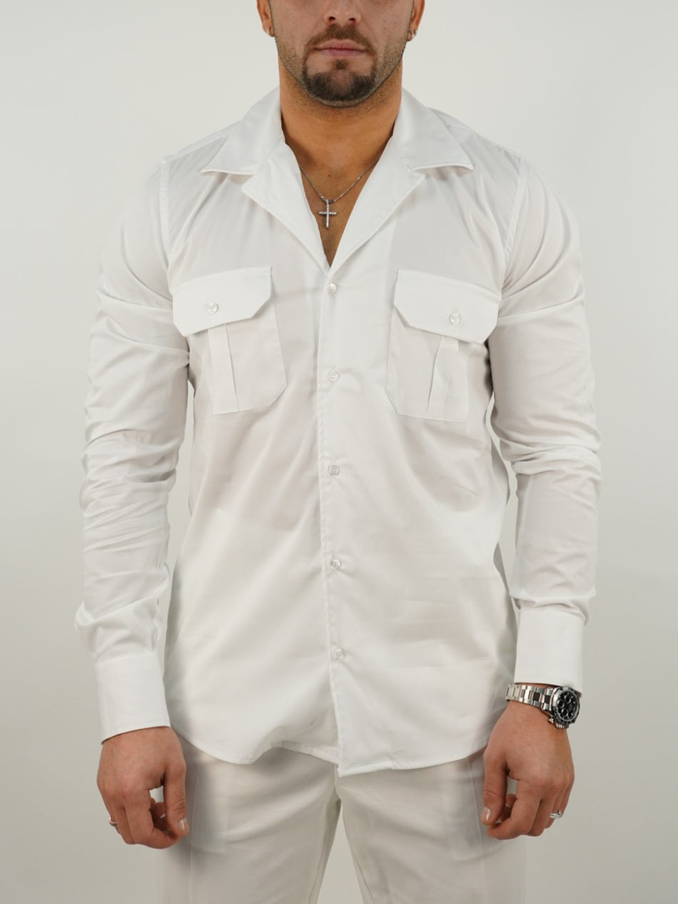 Camicia collo cubano con tasche bianca