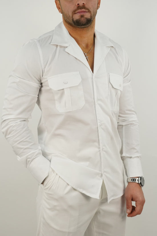 Camicia collo cubano con tasche bianca
