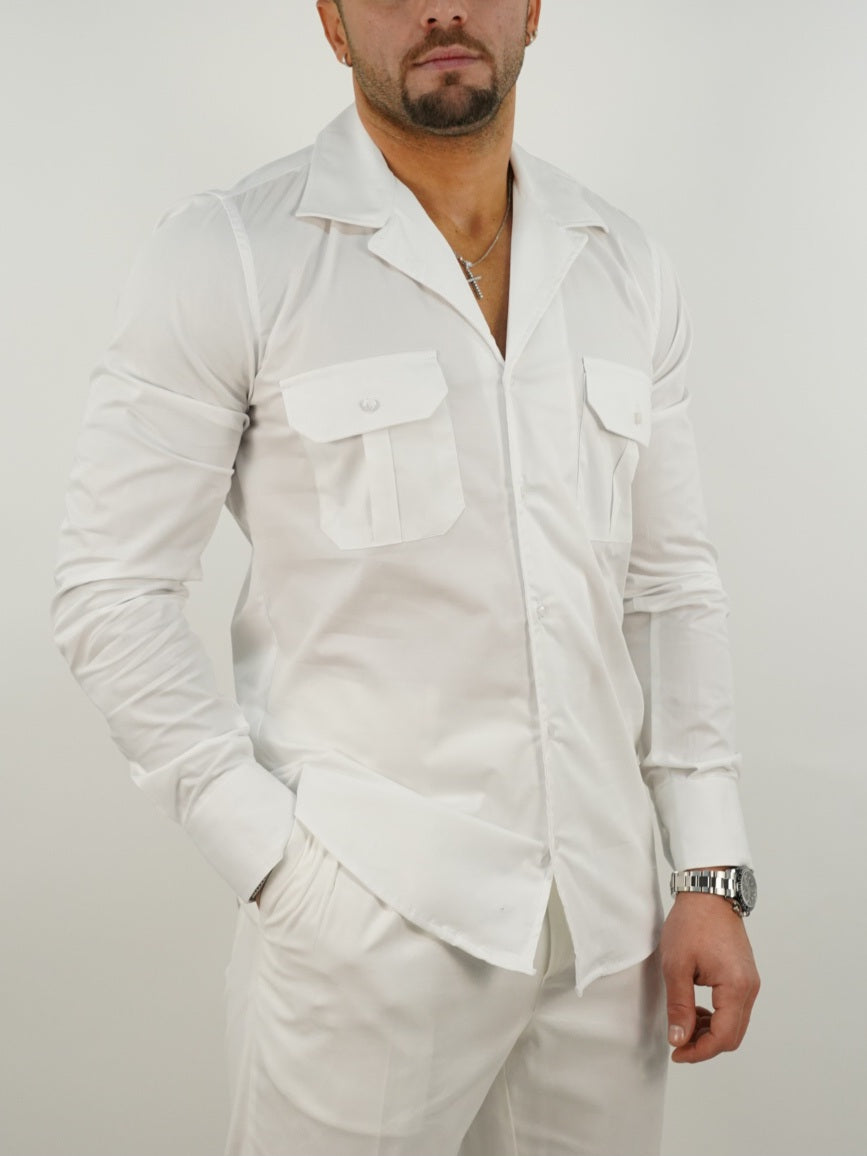 Camicia collo cubano con tasche bianca
