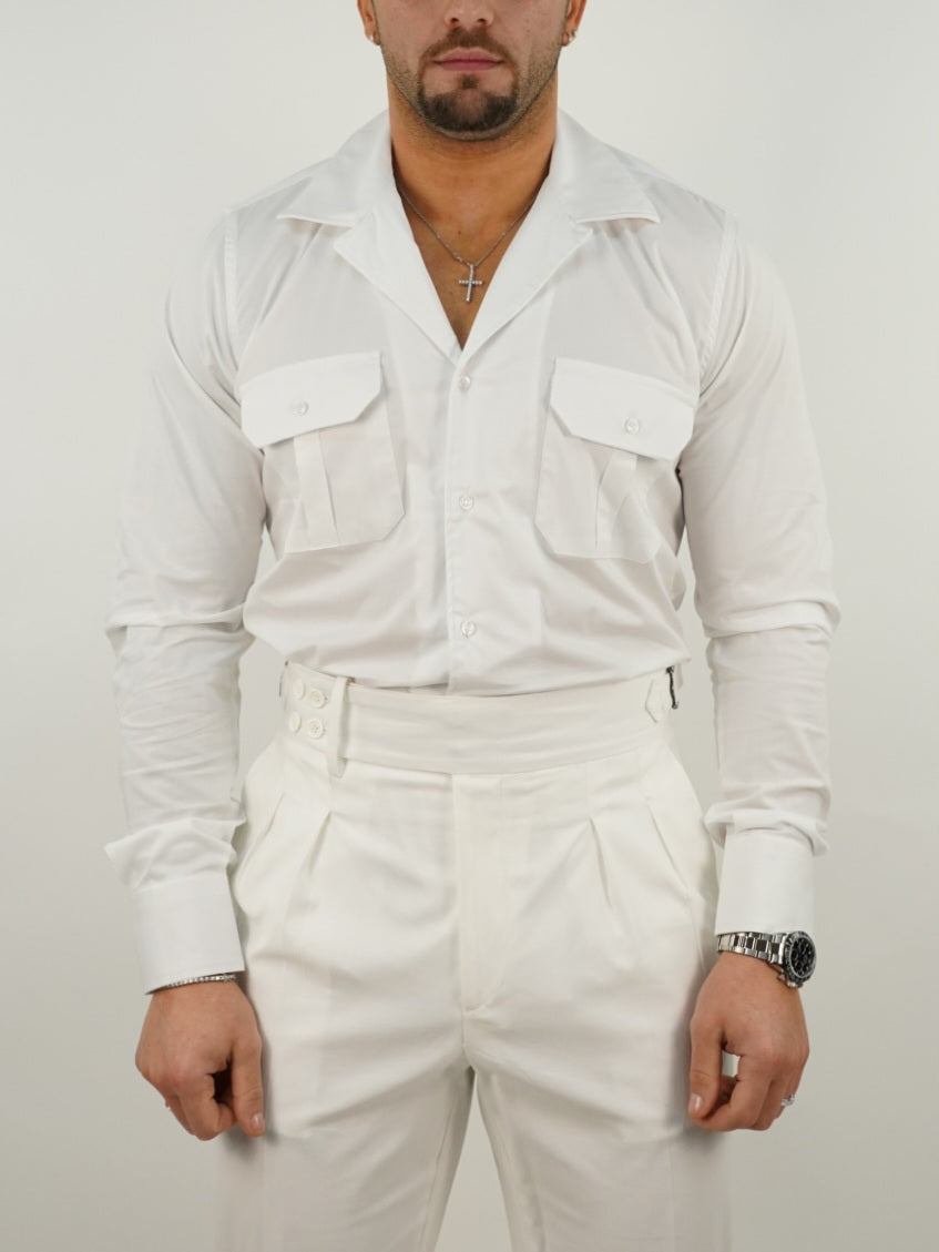 Camicia collo cubano con tasche bianca