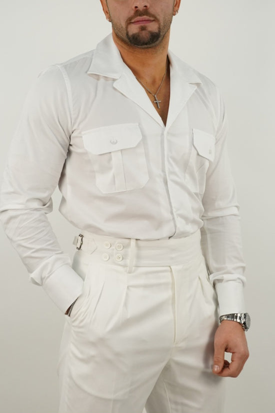 Camicia collo cubano con tasche bianca