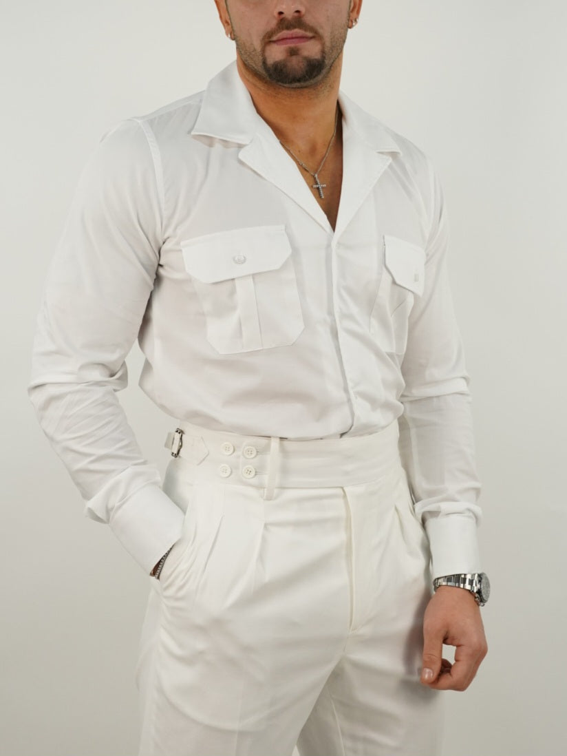 Camicia collo cubano con tasche bianca
