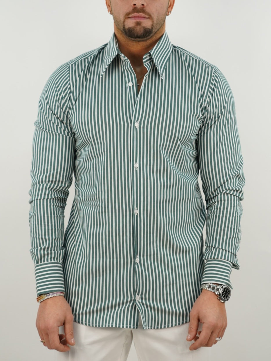 Camicia collo a vela righe verde