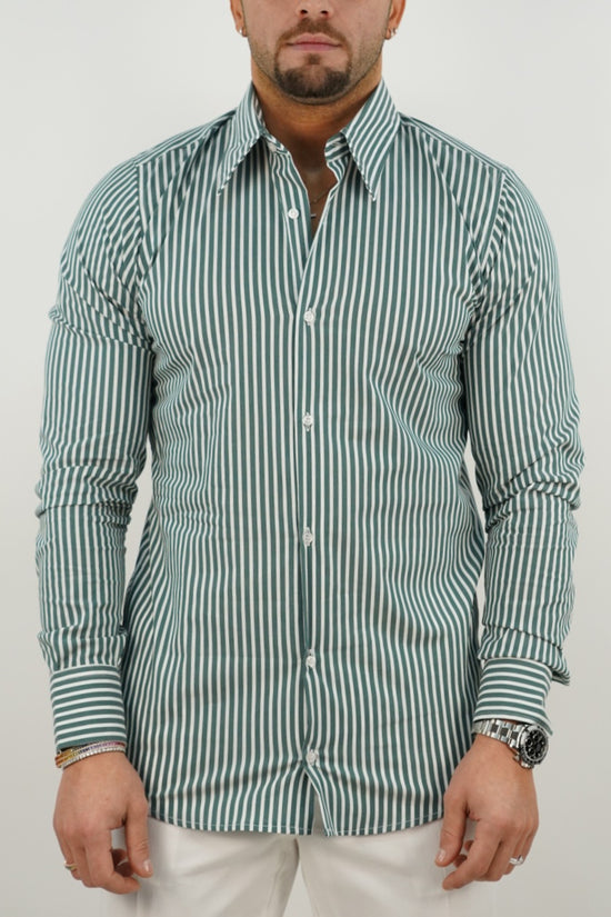 Camicia collo a vela righe verde