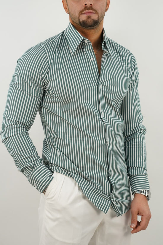 Camicia collo a vela righe verde
