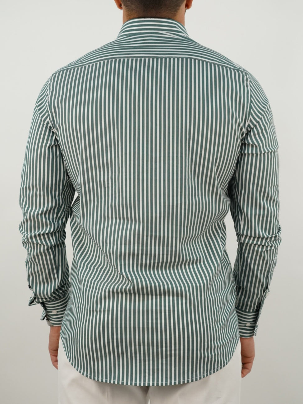 Camicia collo a vela righe verde