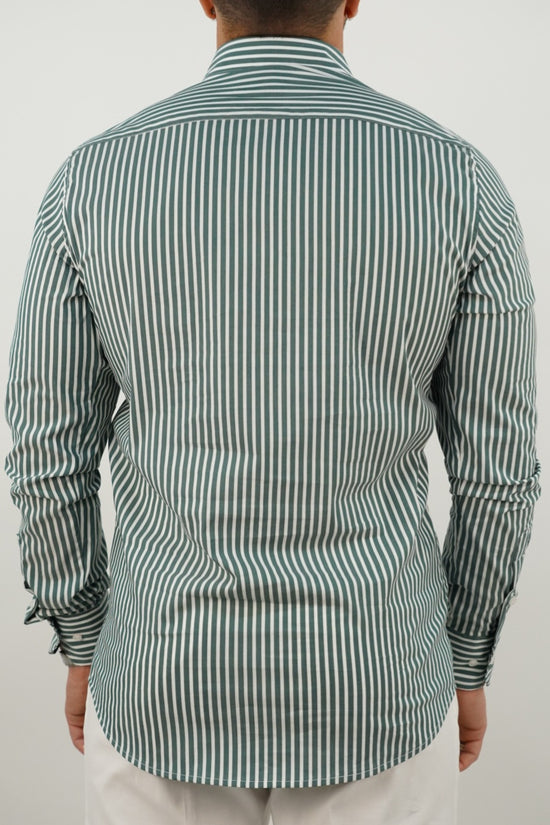 Camicia collo a vela righe verde