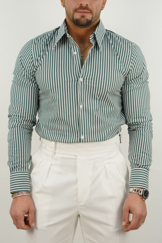 Camicia collo a vela righe verde