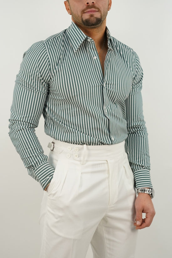 Camicia collo a vela righe verde