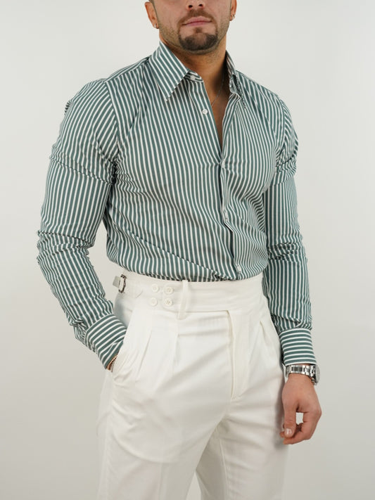 Camicia collo a vela righe verde